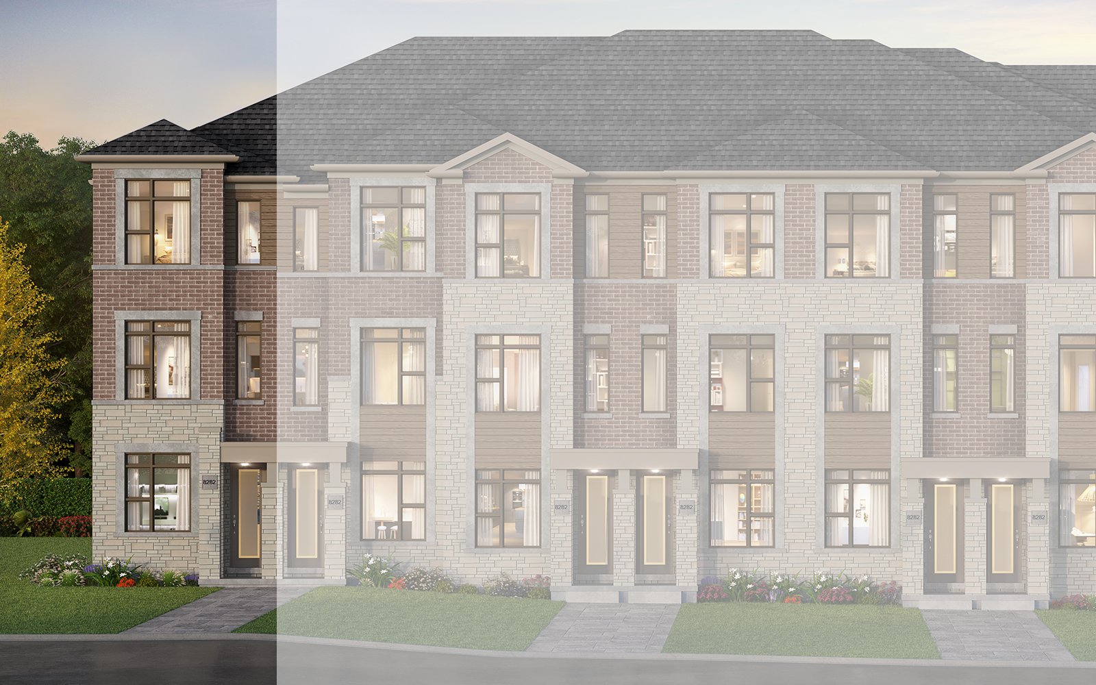 Exterior Rendering of the Claremont End Plan Style B1 at New Seaton in Pickering, Ontario.