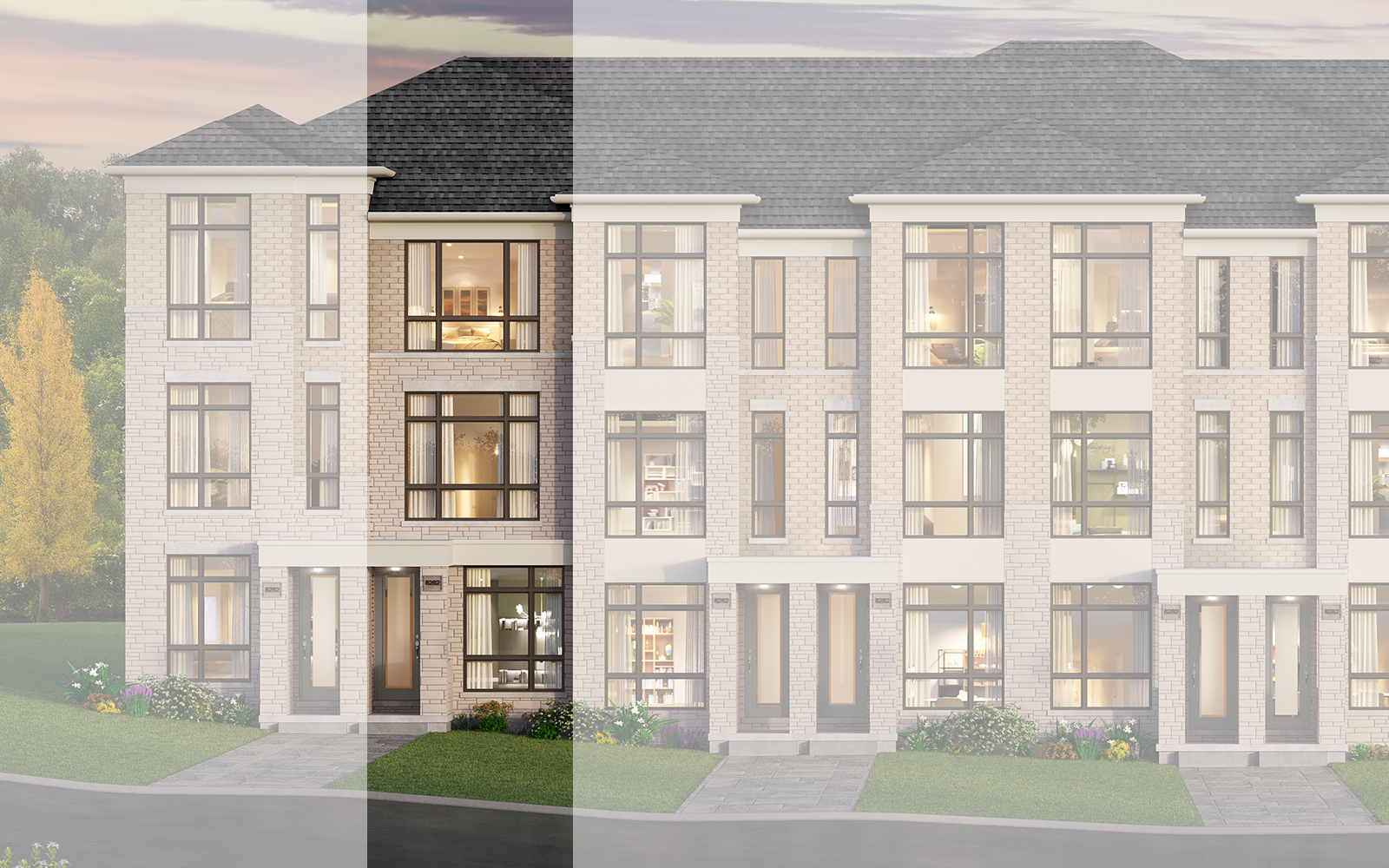 Exterior Rendering of the Cherrywood Plan Style A1 at New Seaton in Pickering, Ontario.