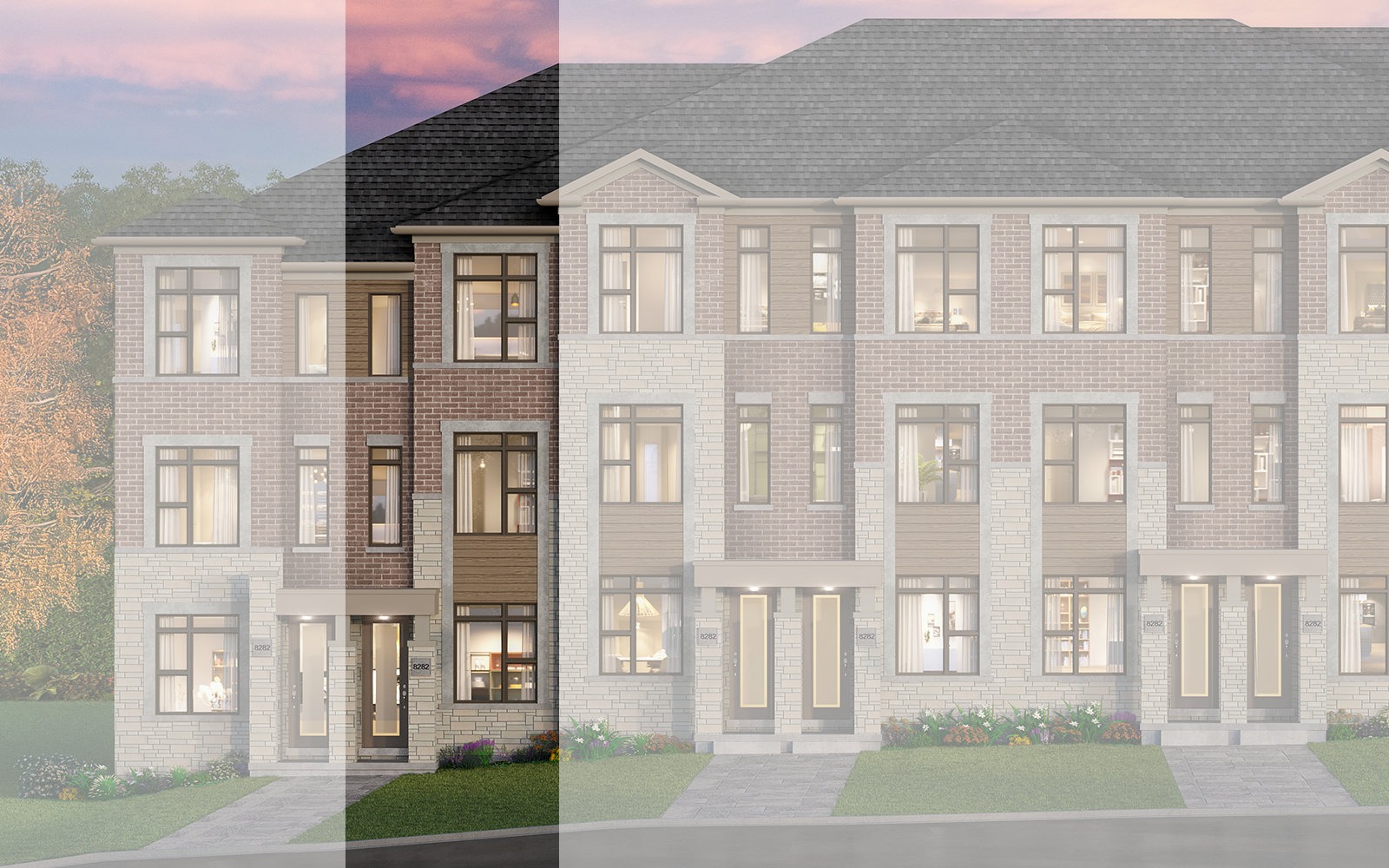 Exterior Rendering of the Cherrywood Plan Style B1 at New Seaton in Pickering, Ontario.