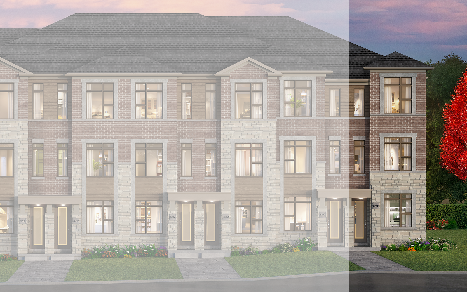 Exterior Rendering of the Cherrywood End Plan Style B4 at New Seaton in Pickering, Ontario.