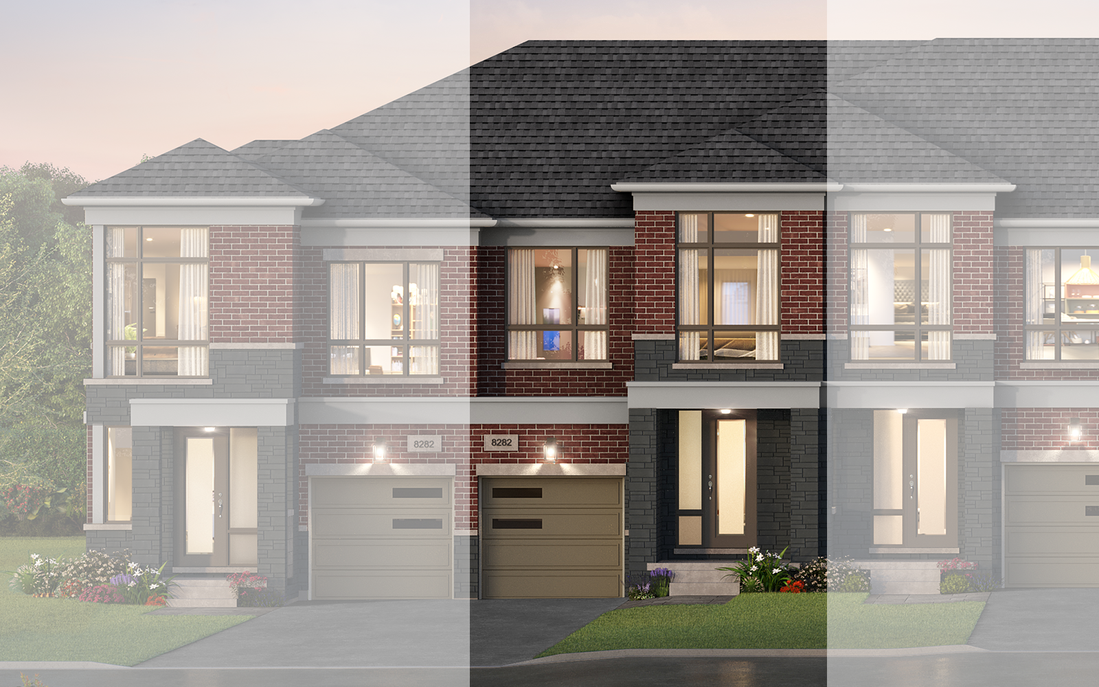 Exterior Rendering of the Glendale Plan Style C at New Seaton in Pickering, Ontario.