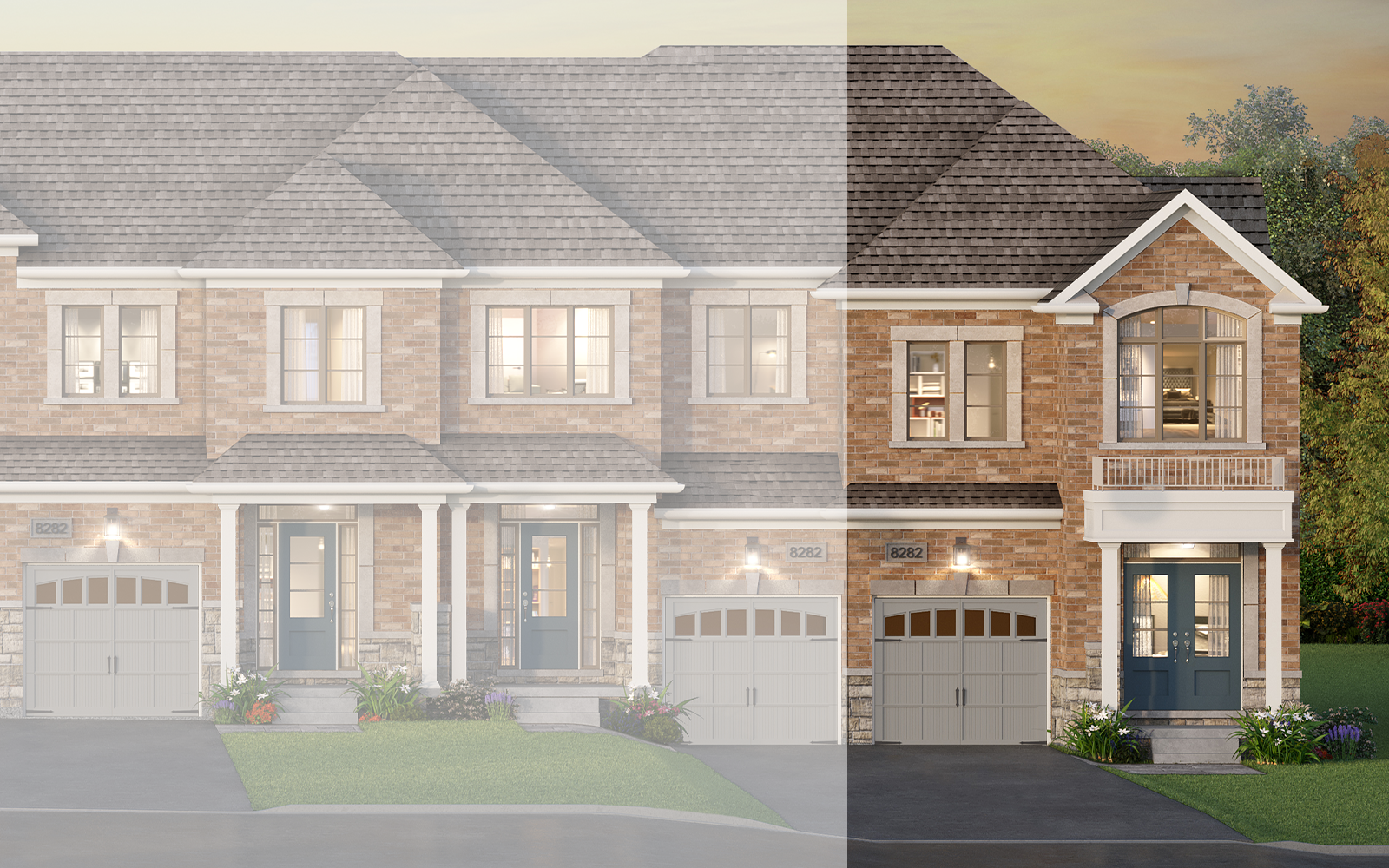 Exterior Rendering of the Denmar Corner Plan Style B at New Seaton in Pickering, Ontario.