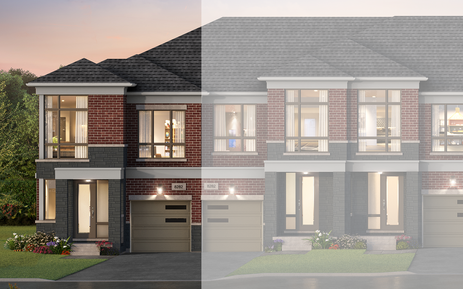 Exterior Rendering of the Denmar Corner Plan Style C at New Seaton in Pickering, Ontario.