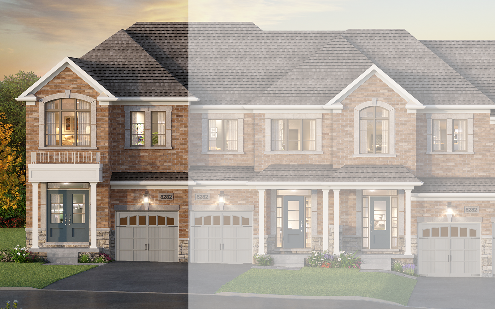 Exterior Rendering of the Denmar End Plan Style B at New Seaton in Pickering, Ontario.