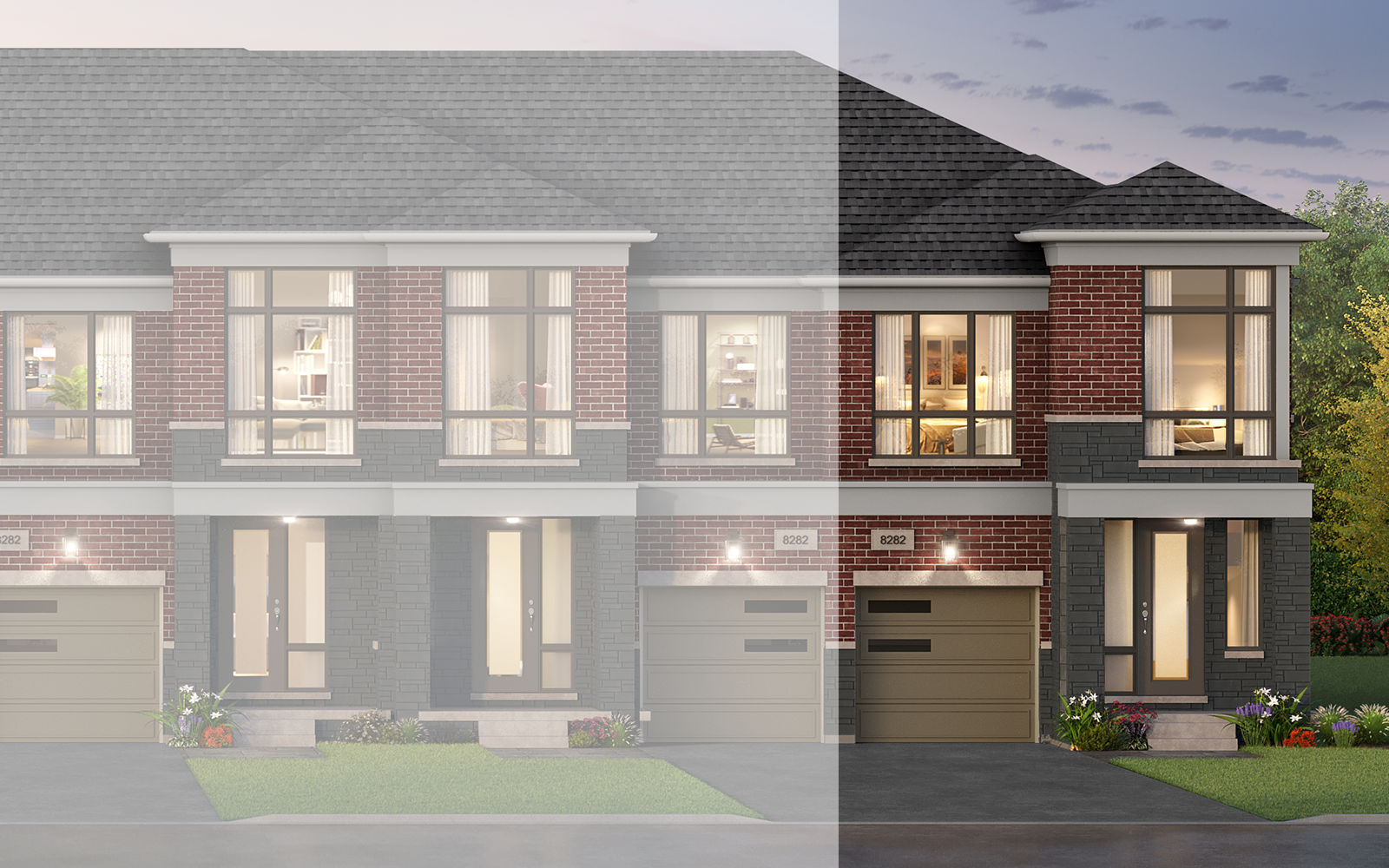 Exterior Rendering of the Denmar End Plan Style C at New Seaton in Pickering, Ontario.