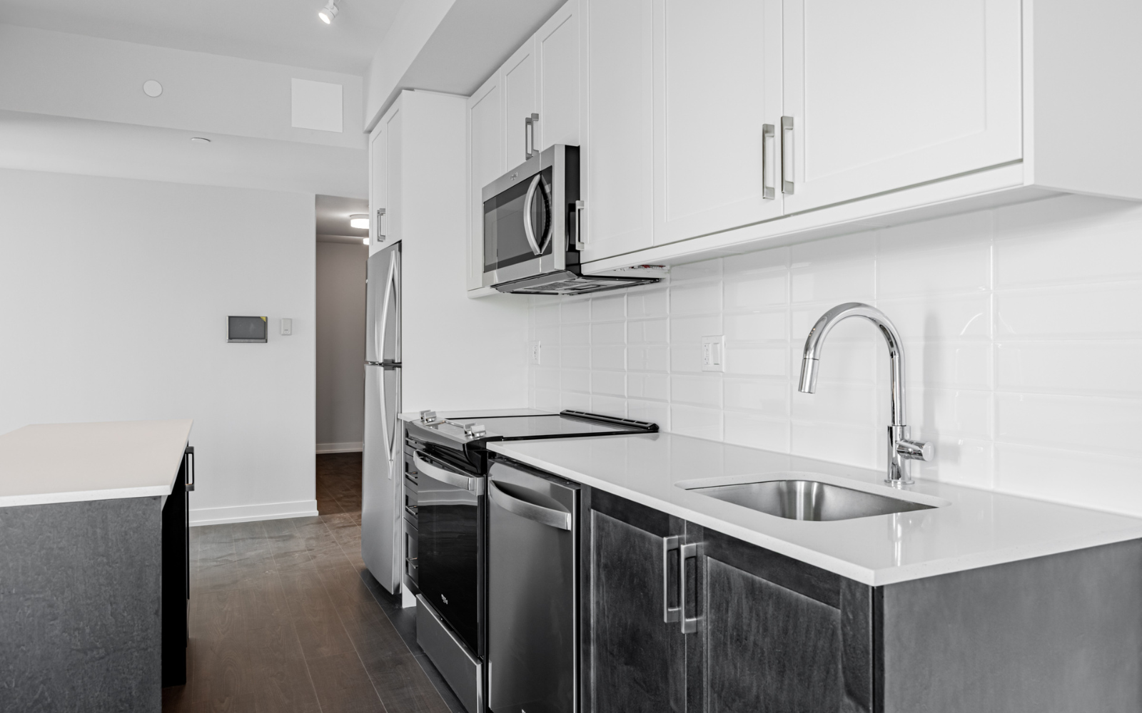 Photo of the kitchen in Suite 208 at Station No. 3 in Whitby, ON