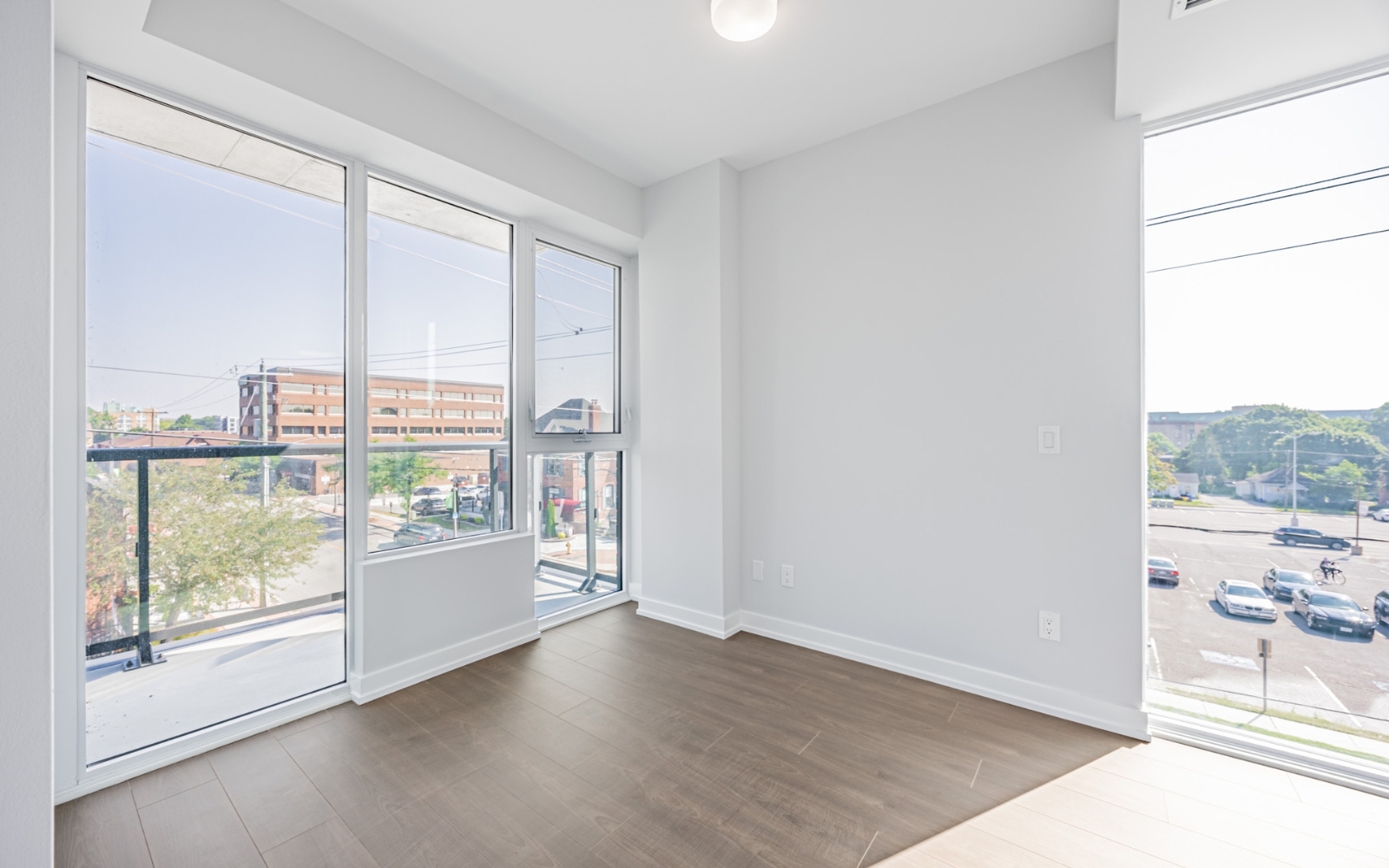 Photo of the primary bedroom in Suite 208 at Station No. 3 in Whitby, ON