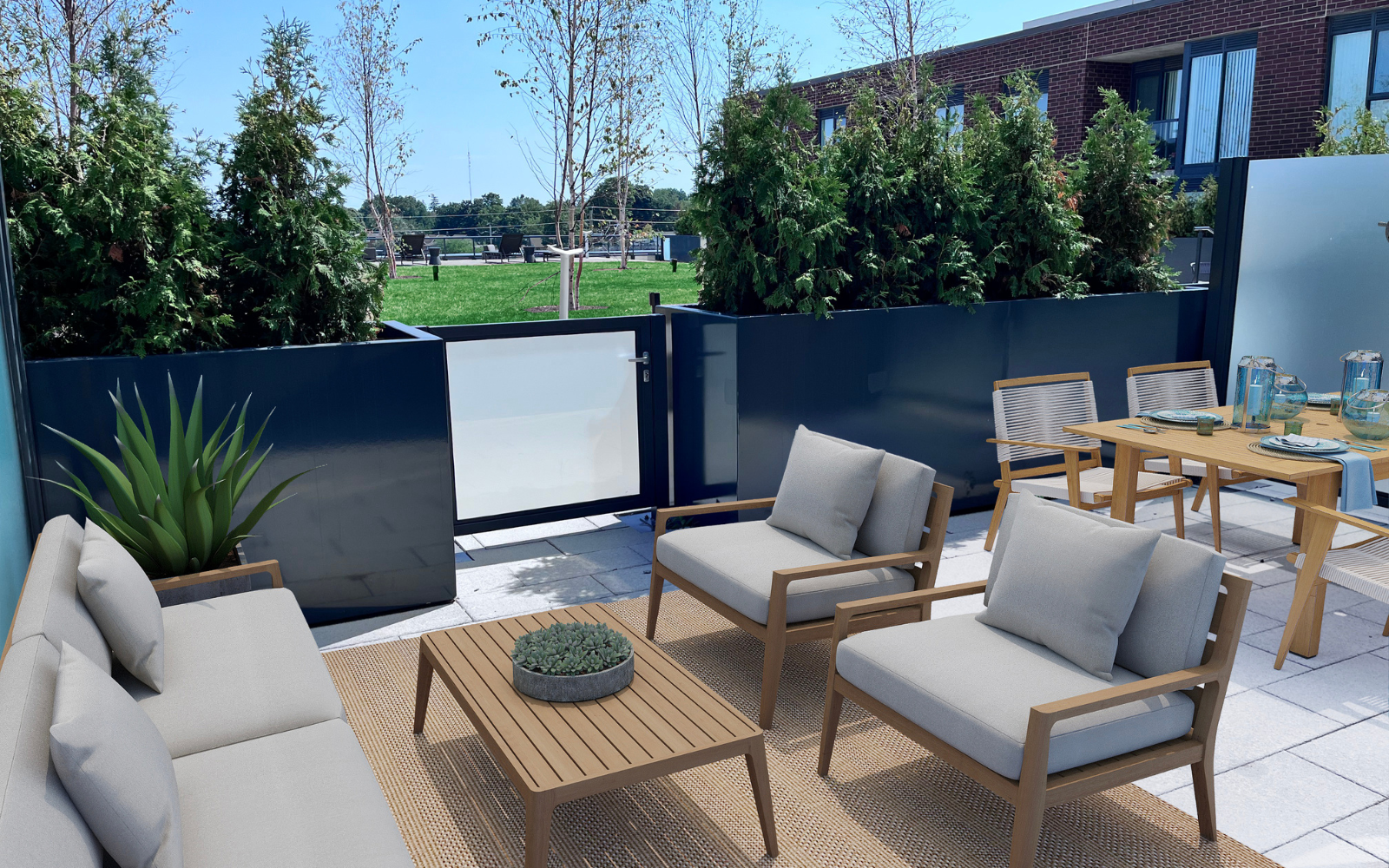 Virtually staged photo of the terrace of Suite 316 at Station No. 3 in Whitby, ON