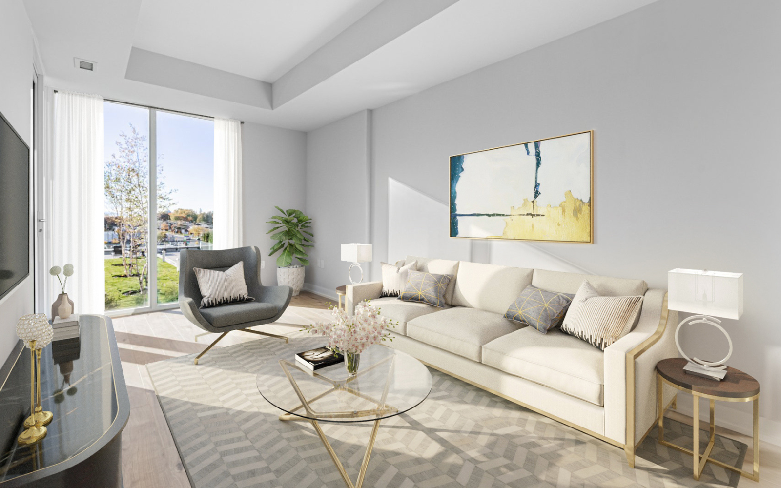 Living room for Suite 416 at Station No. 3 Whitby