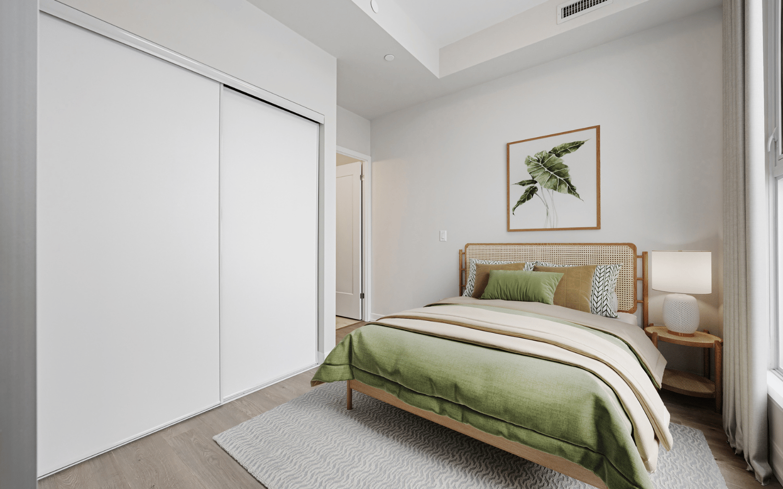 Virtually staged photo of a bedroom in a Hopkins plan at Station No. 3 in Whitby, ON