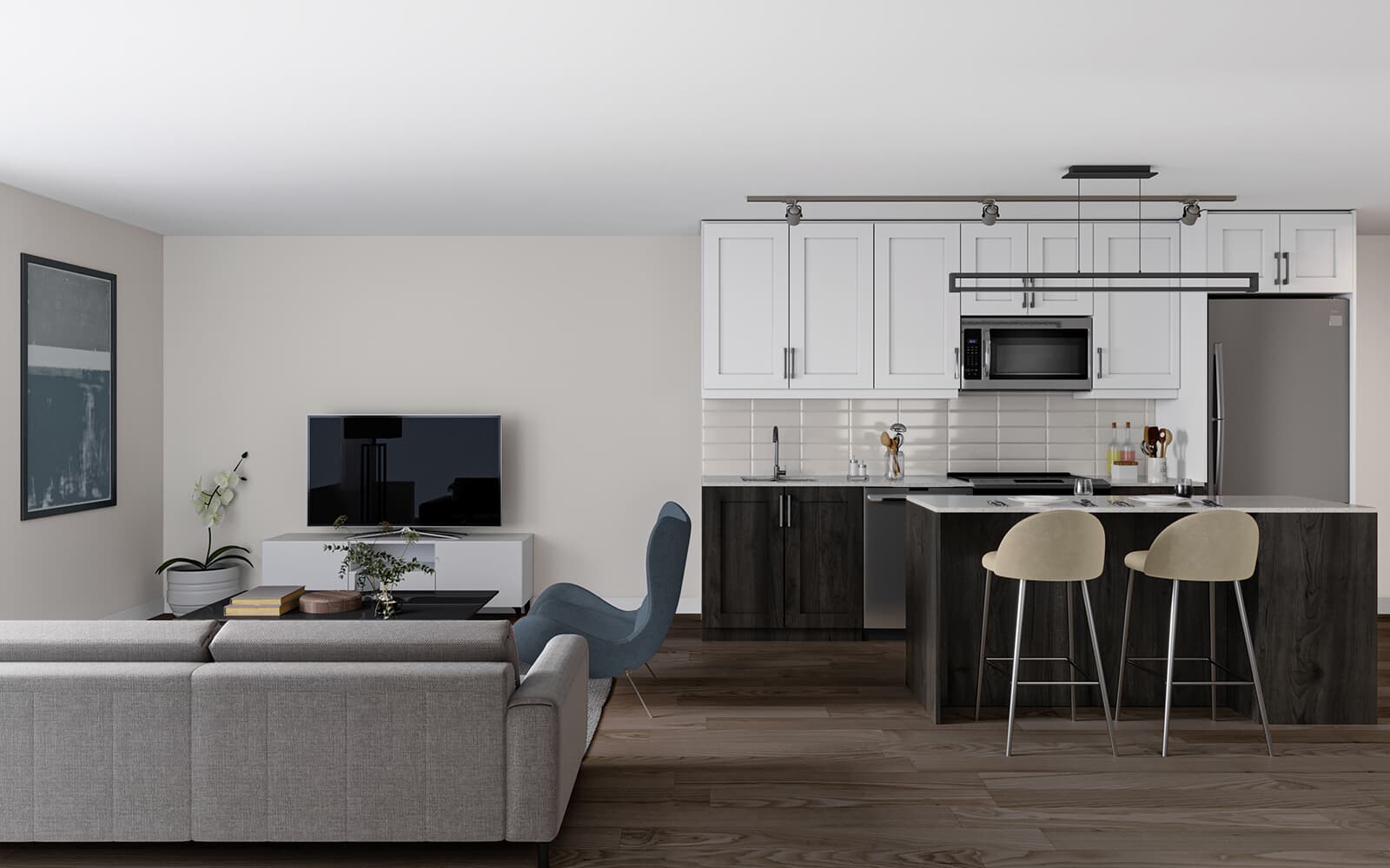 Interior Rendering of the Trent Suite Design at Station No. 3 in Whitby, Ontario.