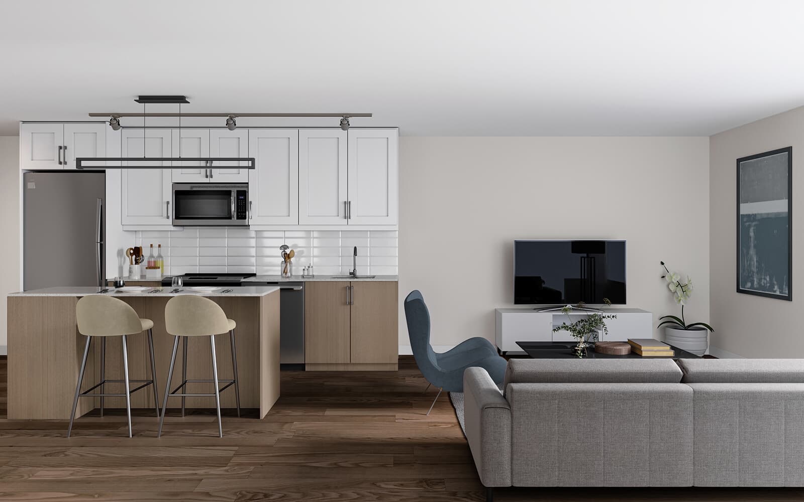 Interior Rendering of the Trent Suite Design at Station No. 3 in Whitby, Ontario.