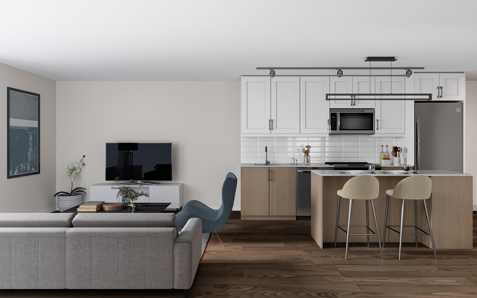 Interior Rendering of the Trent Suite Design at Station No. 3 in Whitby, Ontario.