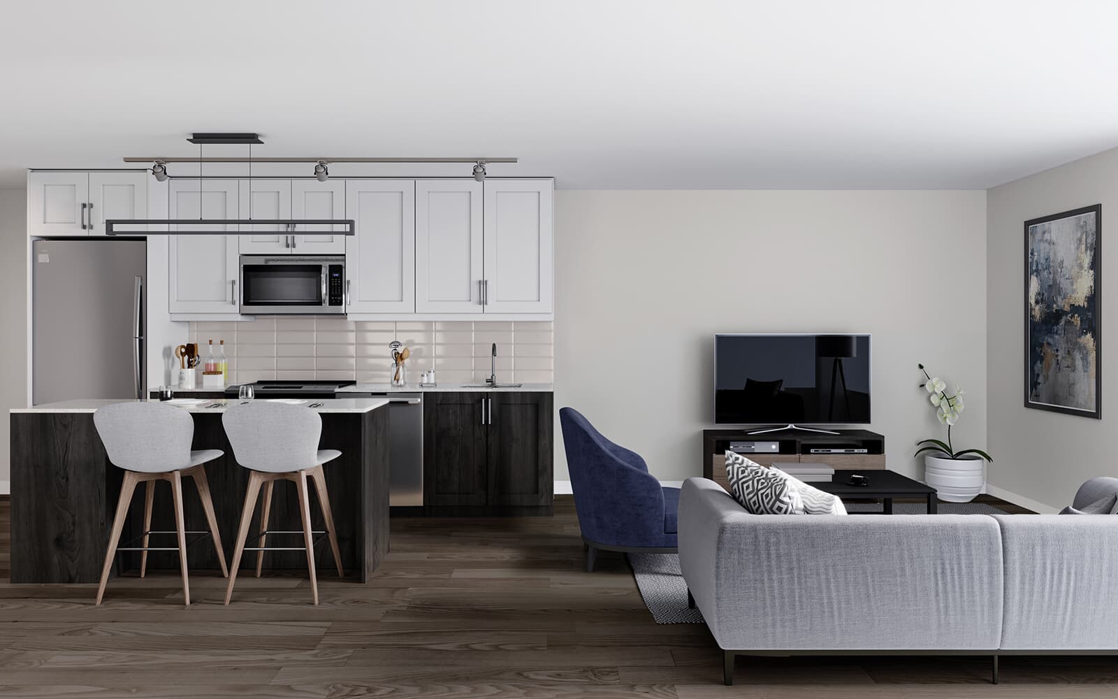 Interior Rendering of the Trent Suite Design at Station No. 3 in Whitby, Ontario.
