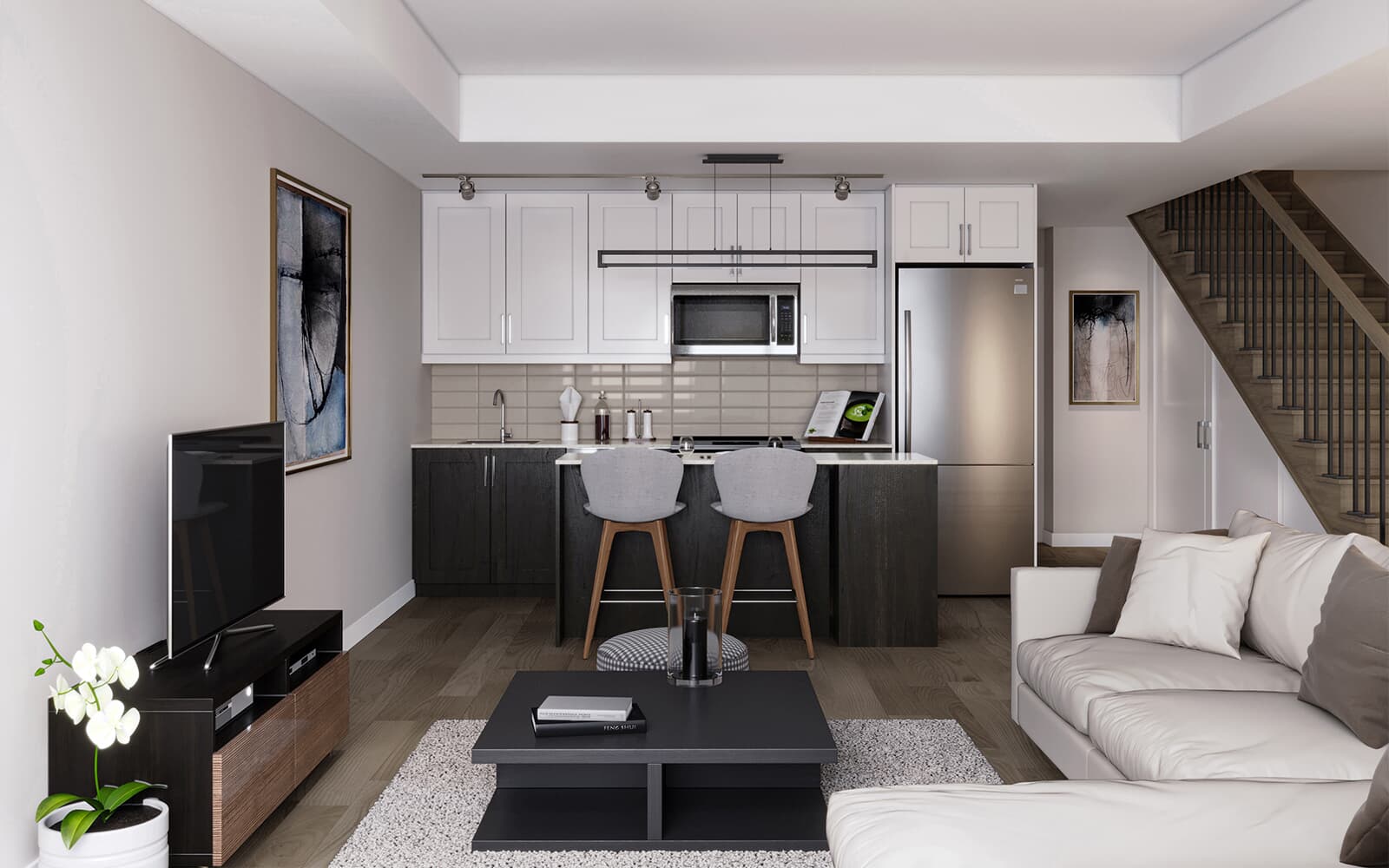 Interior Rendering of the King Suite Design at Station No. 3 in Whitby, Ontario.
