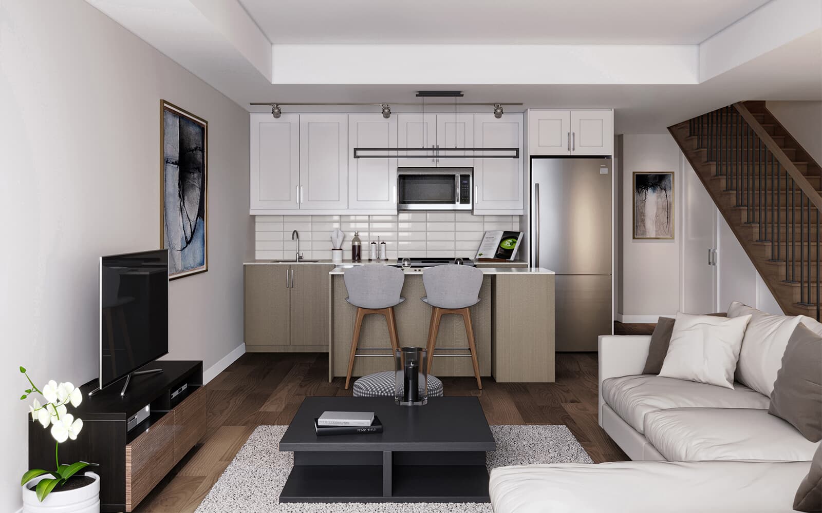 Interior Rendering of the King Suite Design at Station No. 3 in Whitby, Ontario.