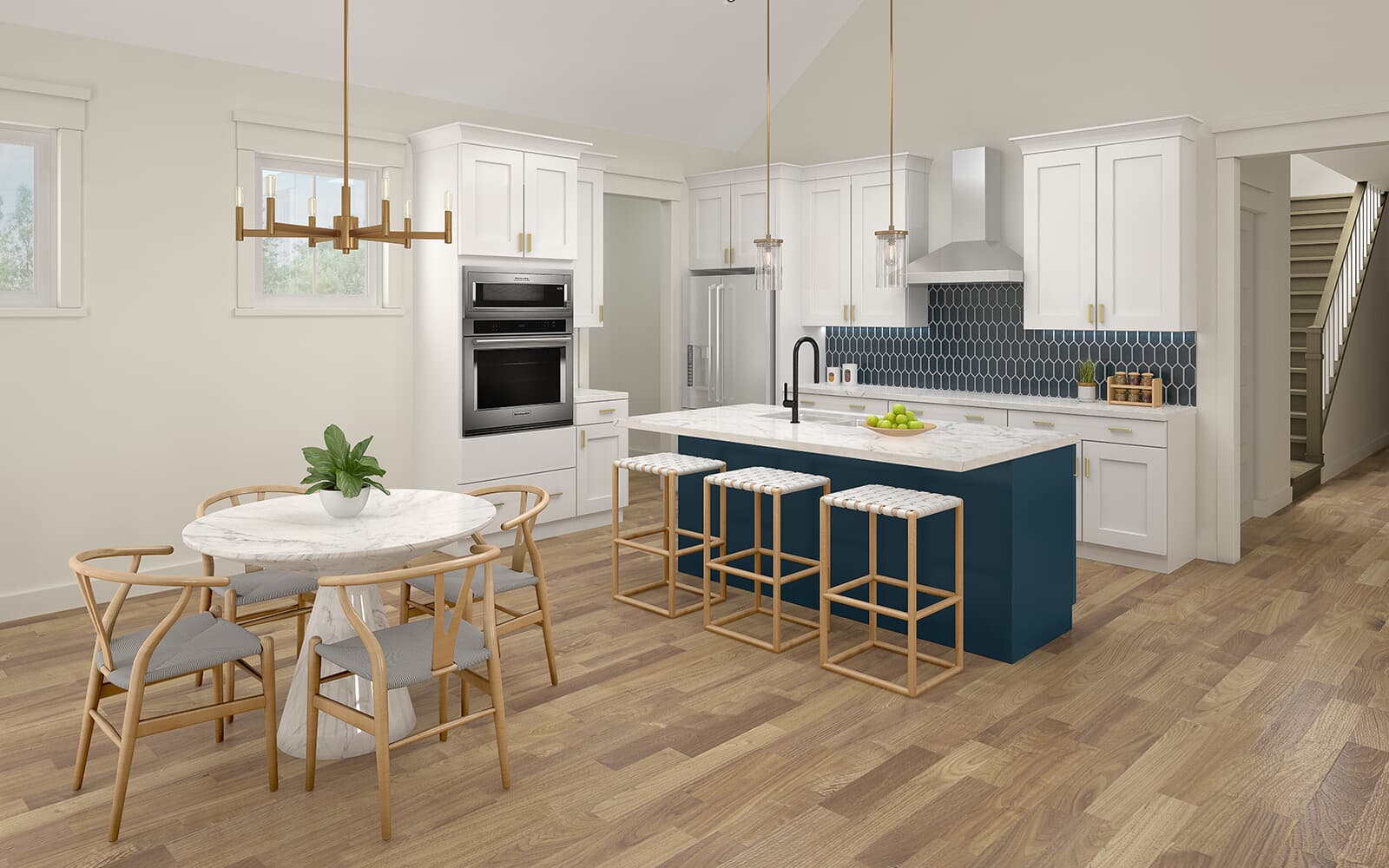 A rendering of the kitchen of the Cordova single family home by Brookfield Residential at Nexton.