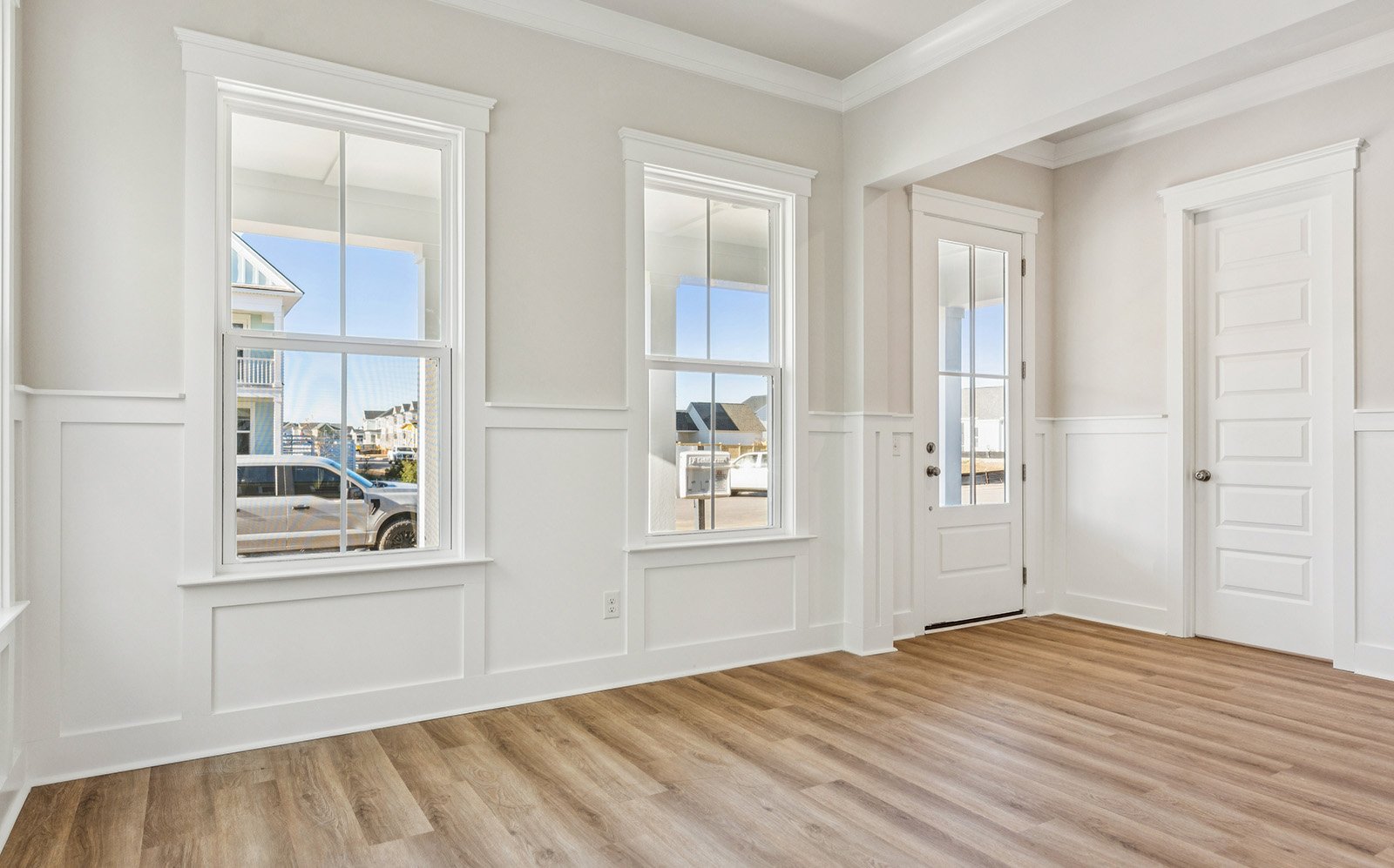 The den and foyer of the Preston on homesite 1583 at Nexton. 