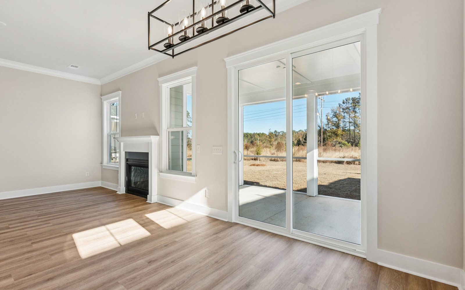 The dining and family room of the Preston on homesite 1583 at Nexton. 