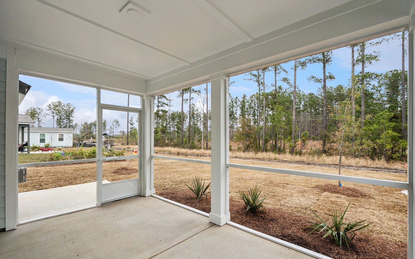 The screened porch of the Preston on homesite 1721 at Nexton.