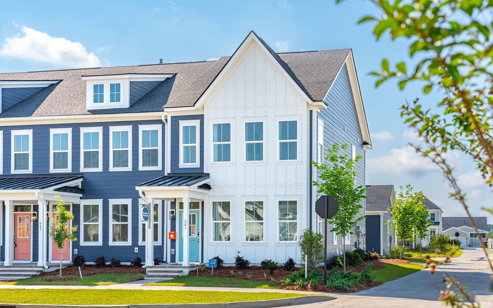 The exterior of the Sage townhome by Brookfield Residential at Nexton.