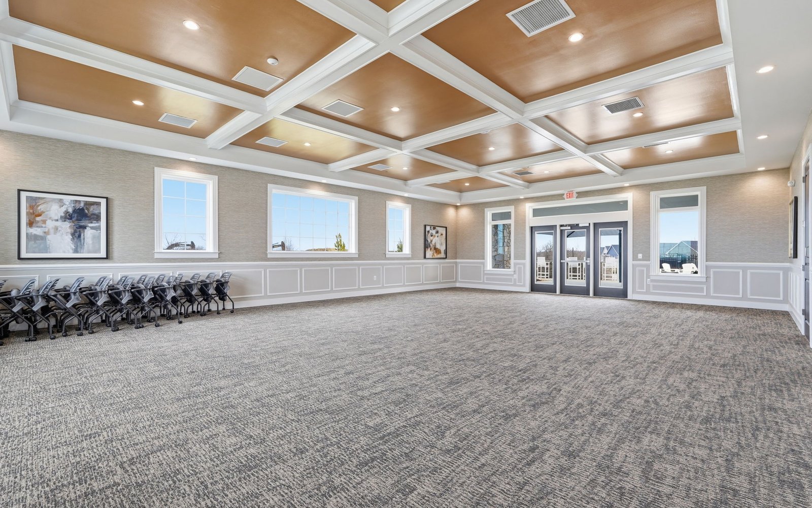 The events room in the 55+ community clubhouse at Hiatt Pointe at Snowden Bridge.