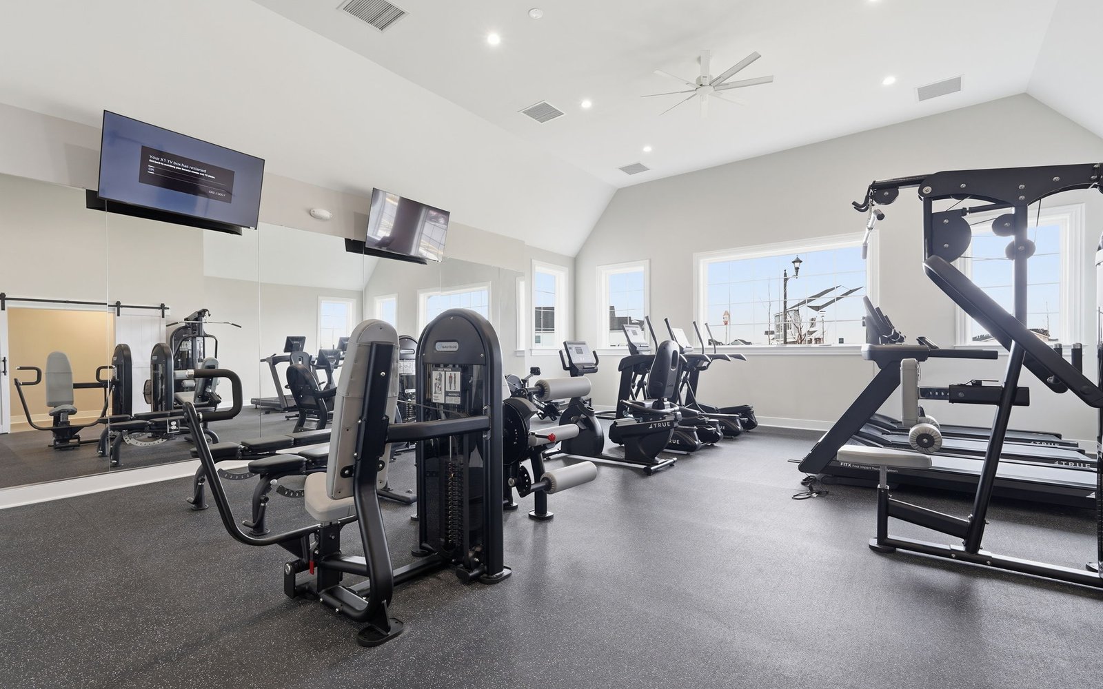 The fitness room in the 55+ community clubhouse at Hiatt Pointe at Snowden Bridge.