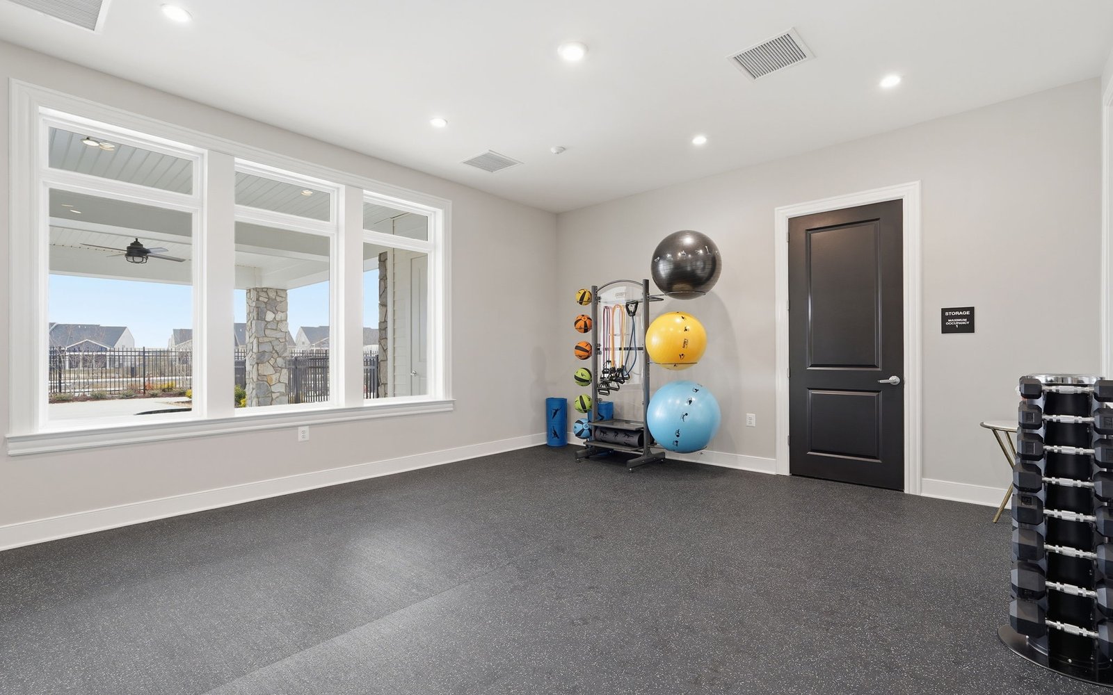 The yoga room in the 55+ community clubhouse at Hiatt Pointe at Snowden Bridge.