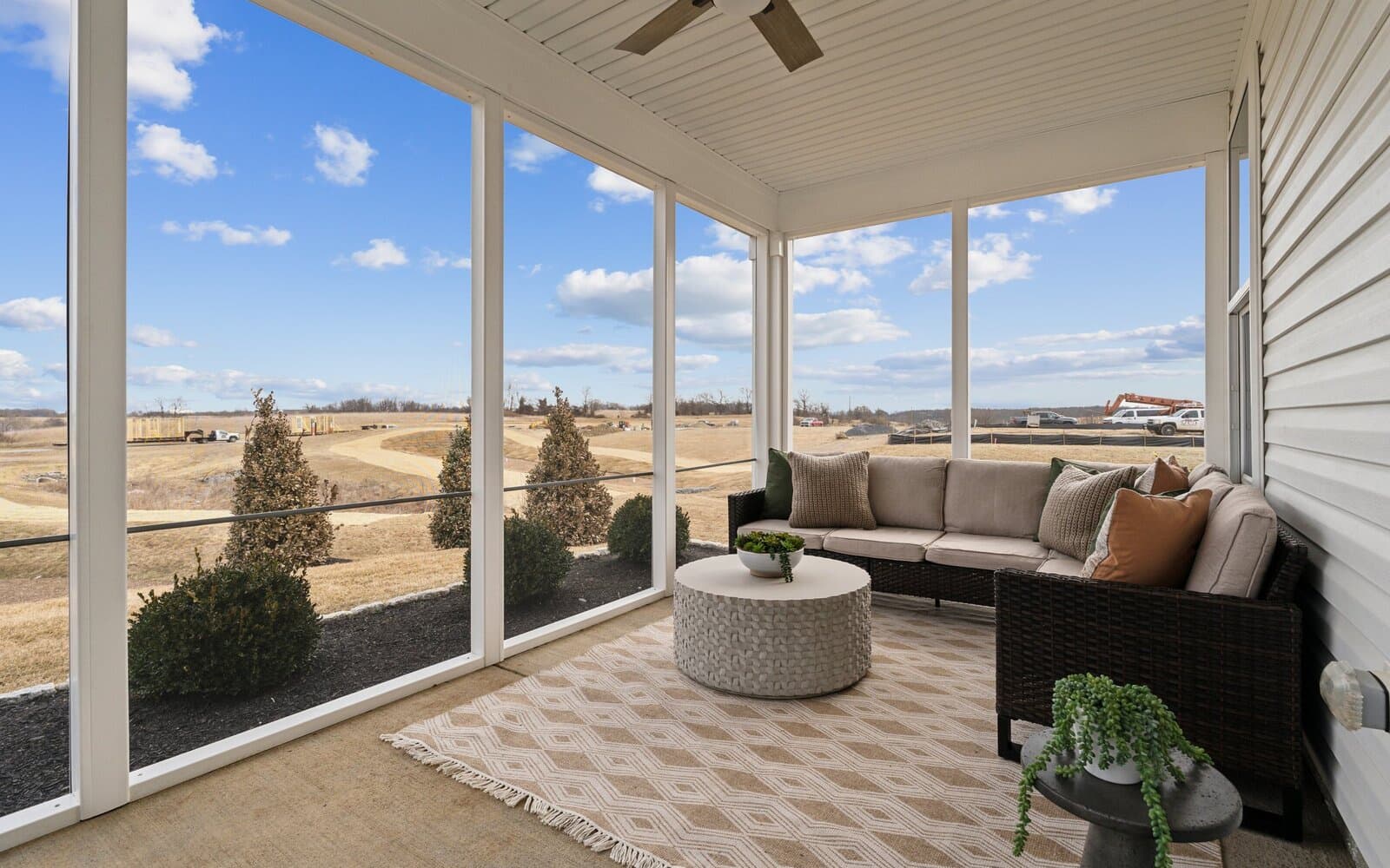 The screened porch of the Hemingway by Brookfield Residential.