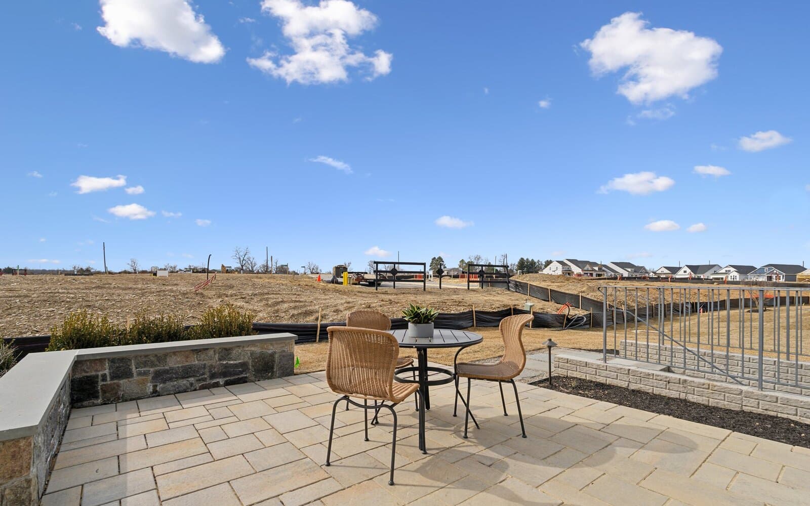 The rear patio of the Matisse model single family home at Hiatt Pointe at Snowden Bridge by Brookfield Residential.