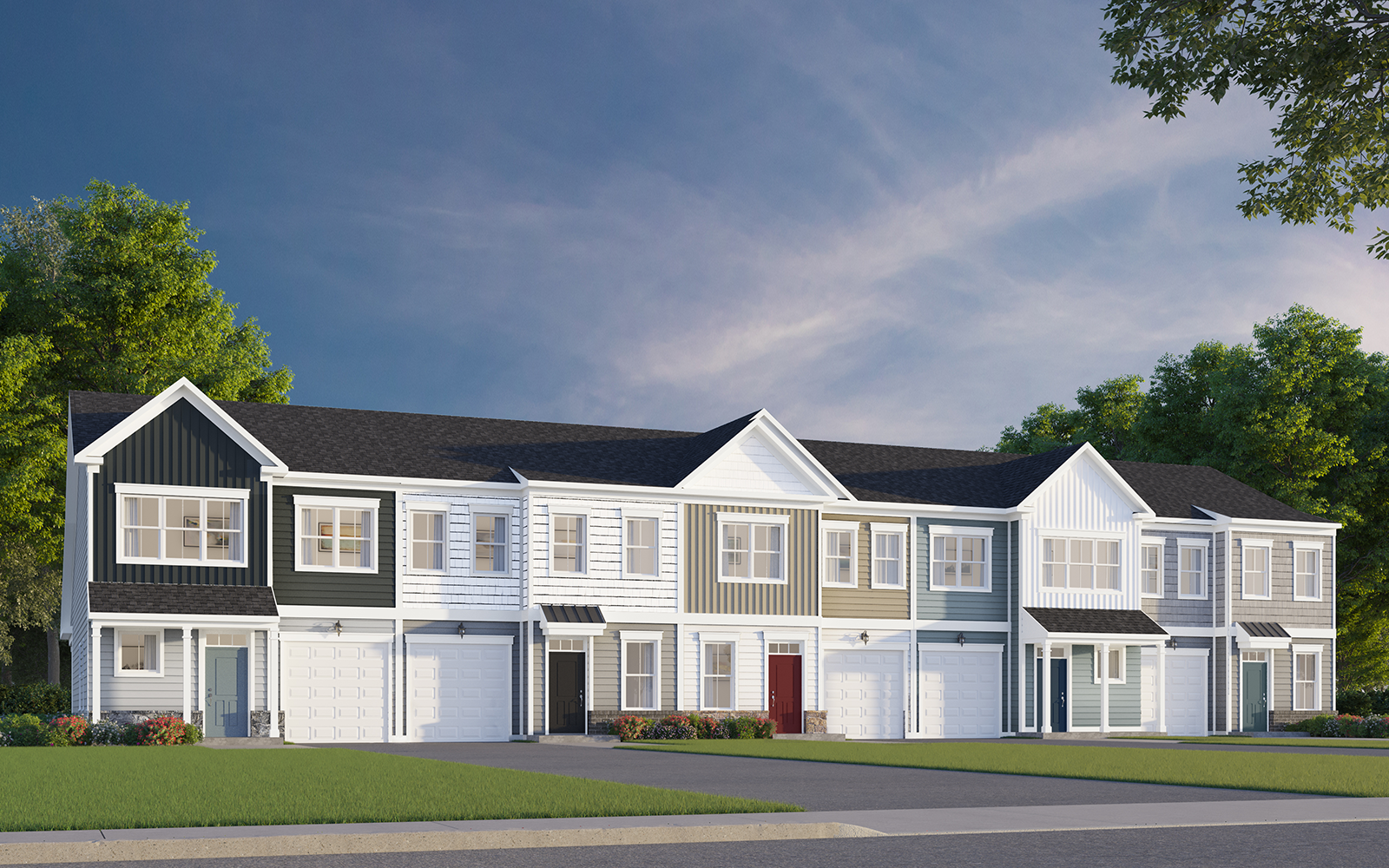 An exterior rendering of the Northgate townhome at Hiatt Pointe at Snowden Bridge by Brookfield Residential.