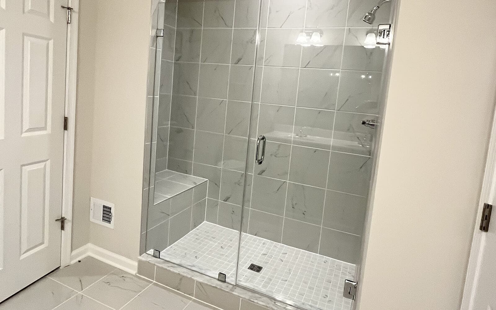 The primary bathroom in the Northgate on homesite 1012 at Hiatt Pointe at Snowden Bridge by Brookfield Residential.