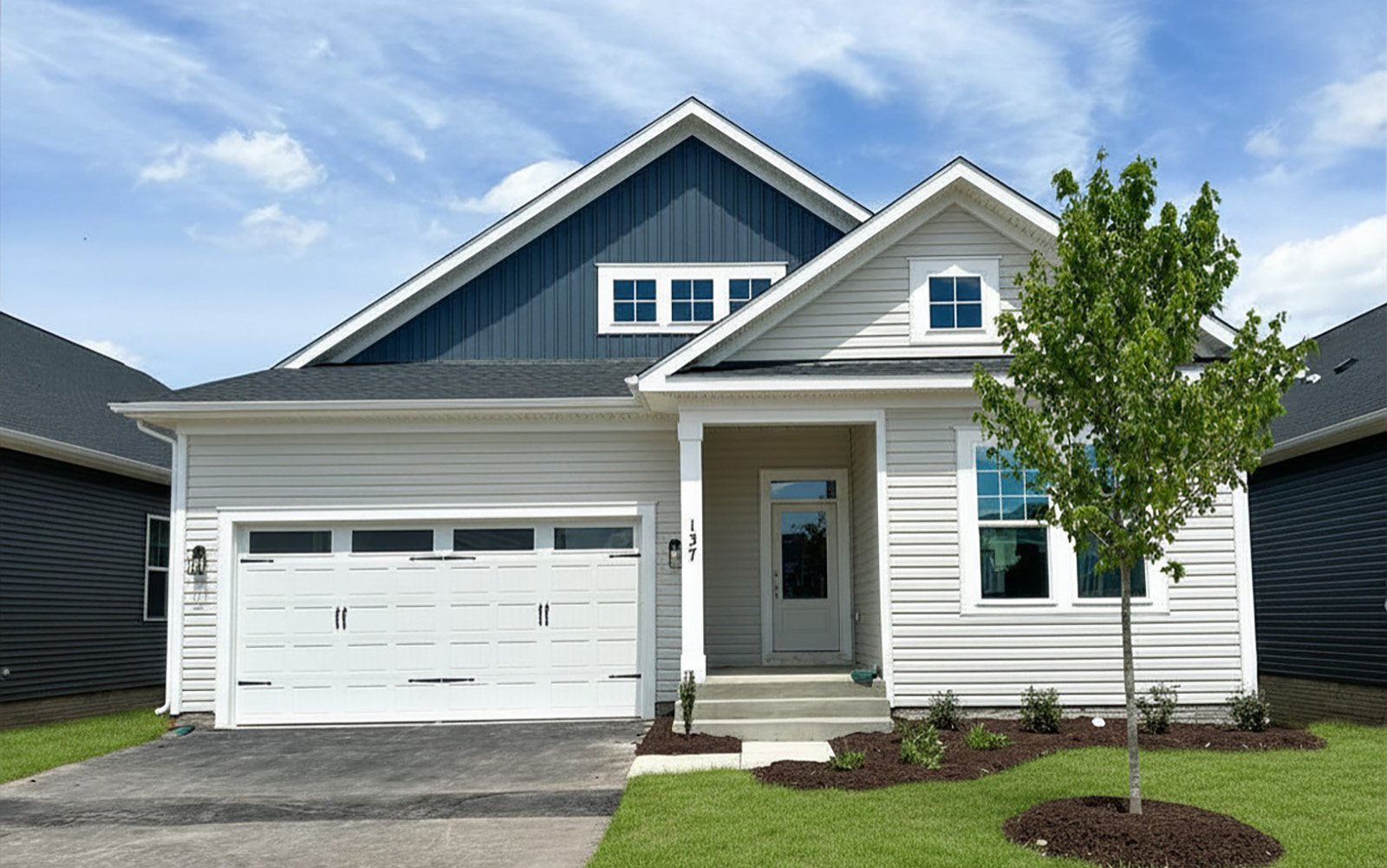 The exterior of the Matisse on homesite 2130 at Hiatt Pointe at Snowden Bridge.