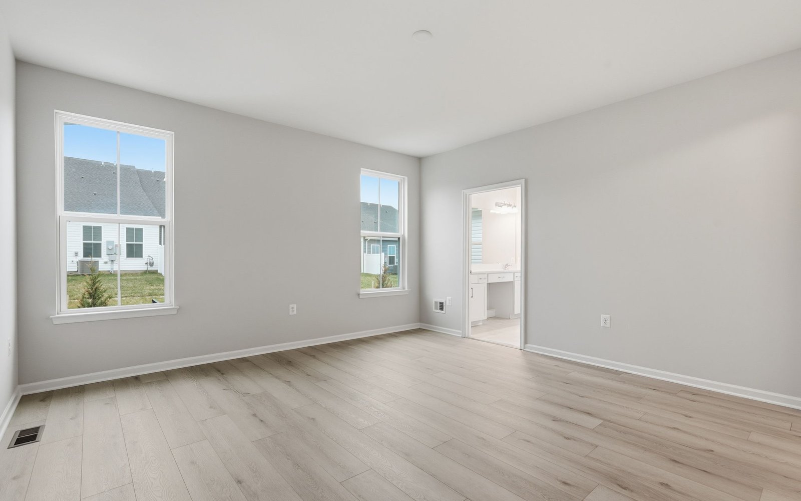 The primary bedroom of the Rockwell on homesite 1121 at Hiatt Pointe at Snowden Bridge.