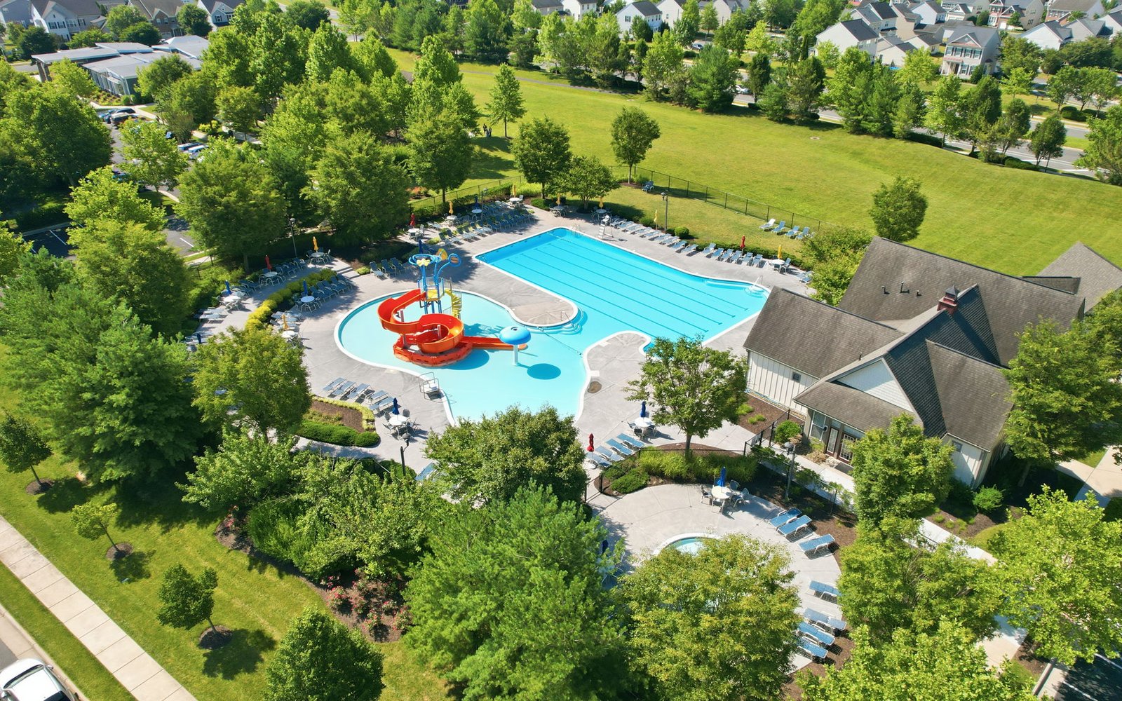 An aerial view of the community amenities at Snowden Bridge.