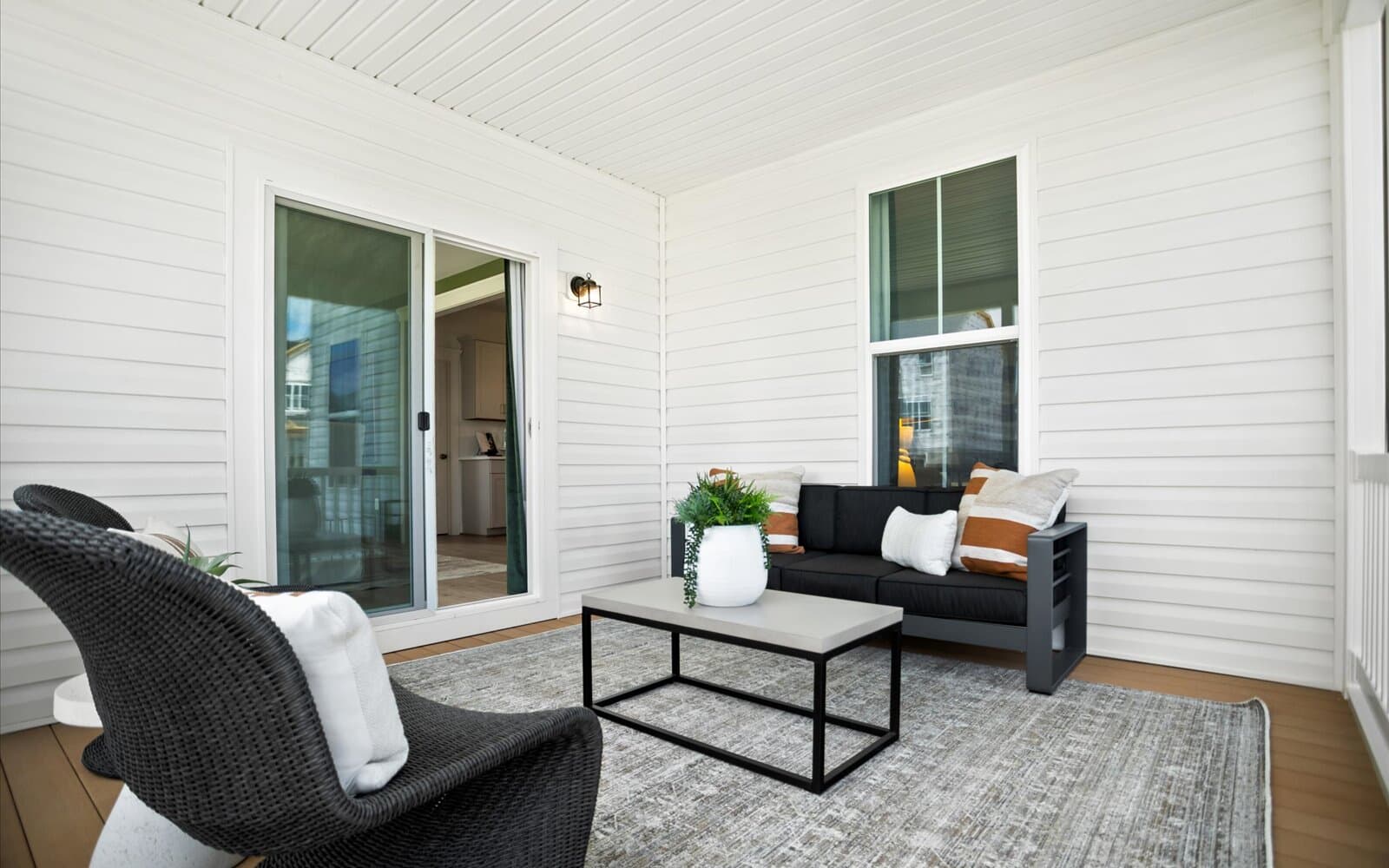 The screened porch of the Sheridan II single-family home by Brookfield Residential.