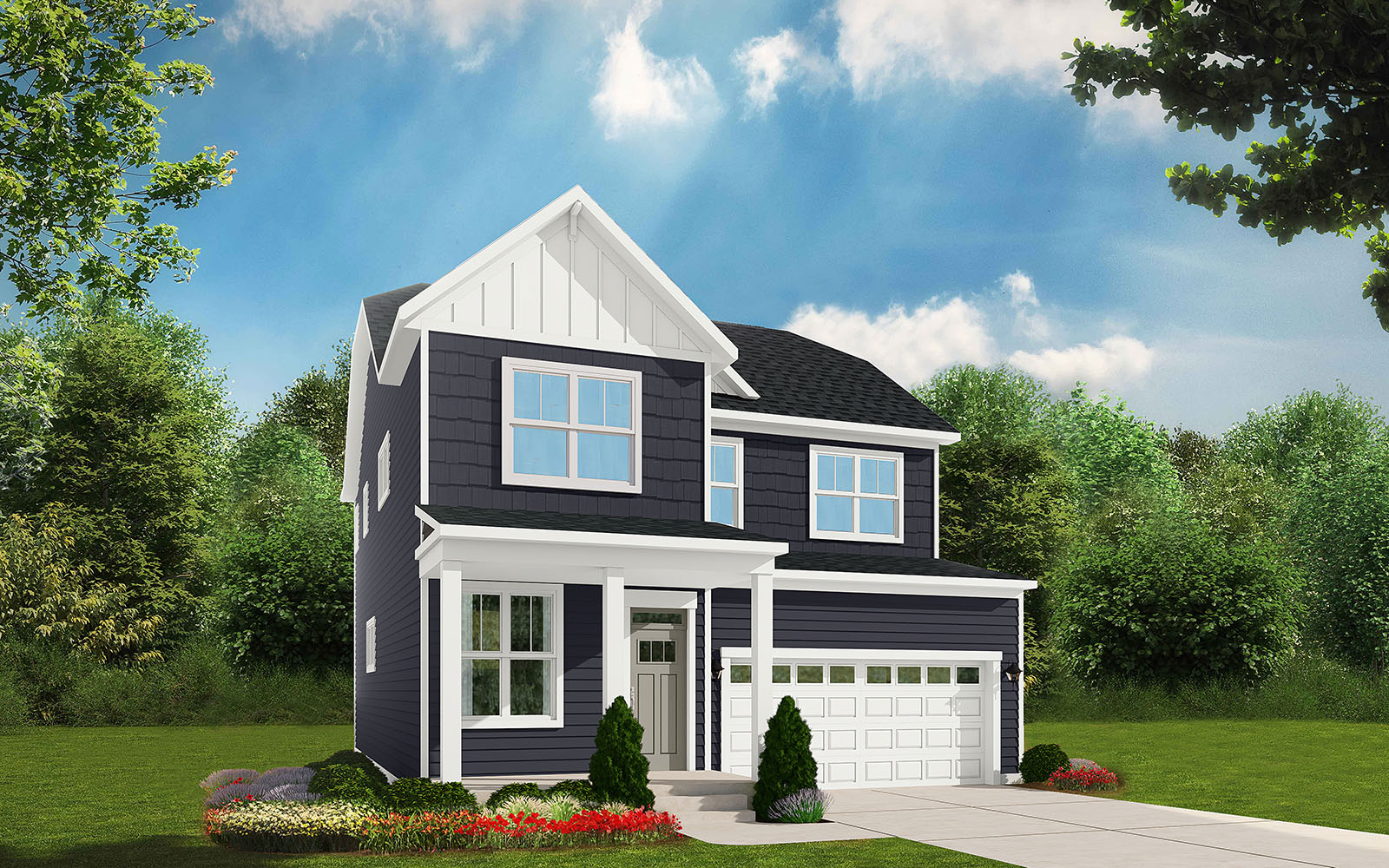 A rendering of elevation 2 of the Sinclair single family home at Snowden Bridge by Brookfield Residential.