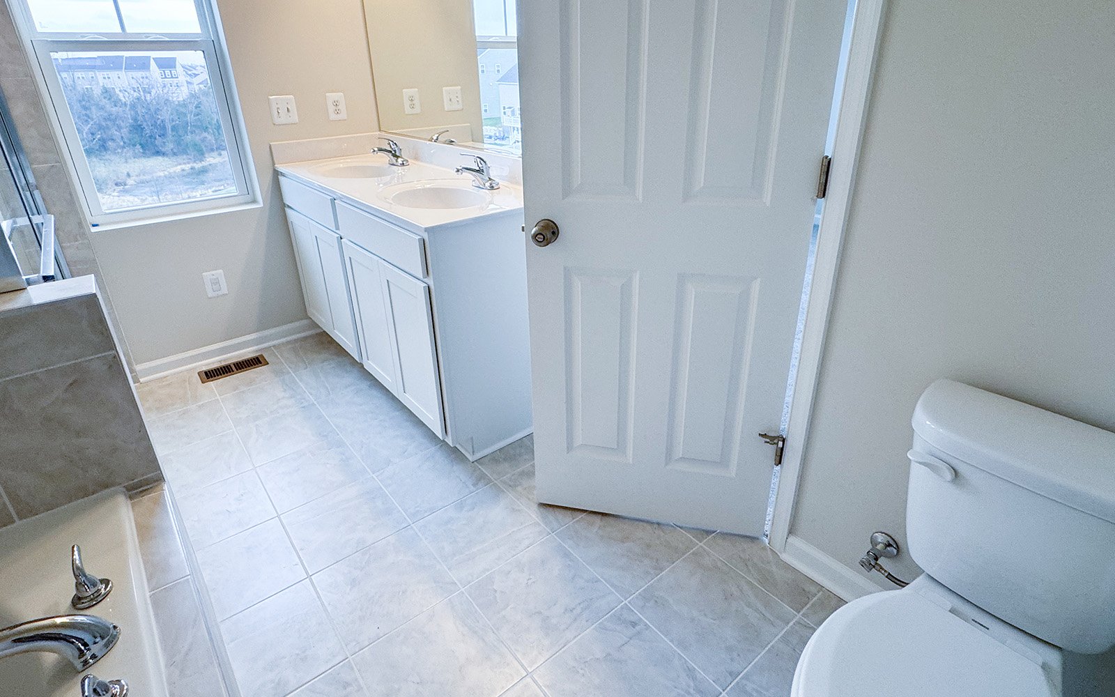 The primary bathroom of the Skyline on homesite 2153 at Snowden Bridge.