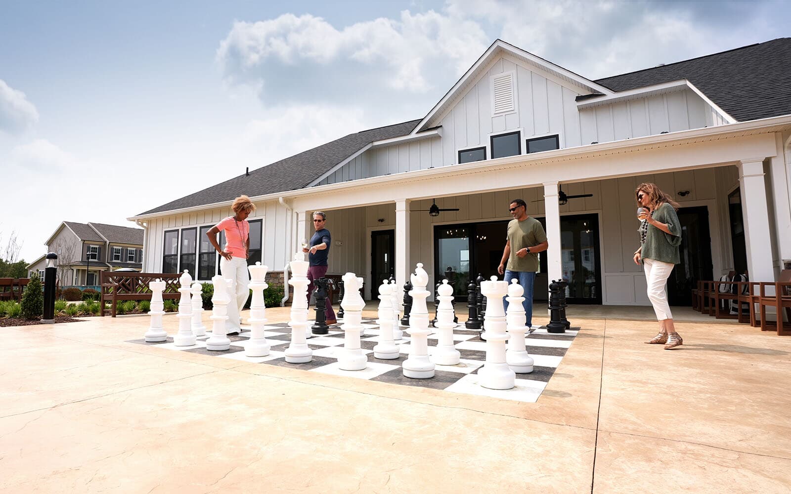 Oversized outdoor chess at Cascades at Embrey Mill.
