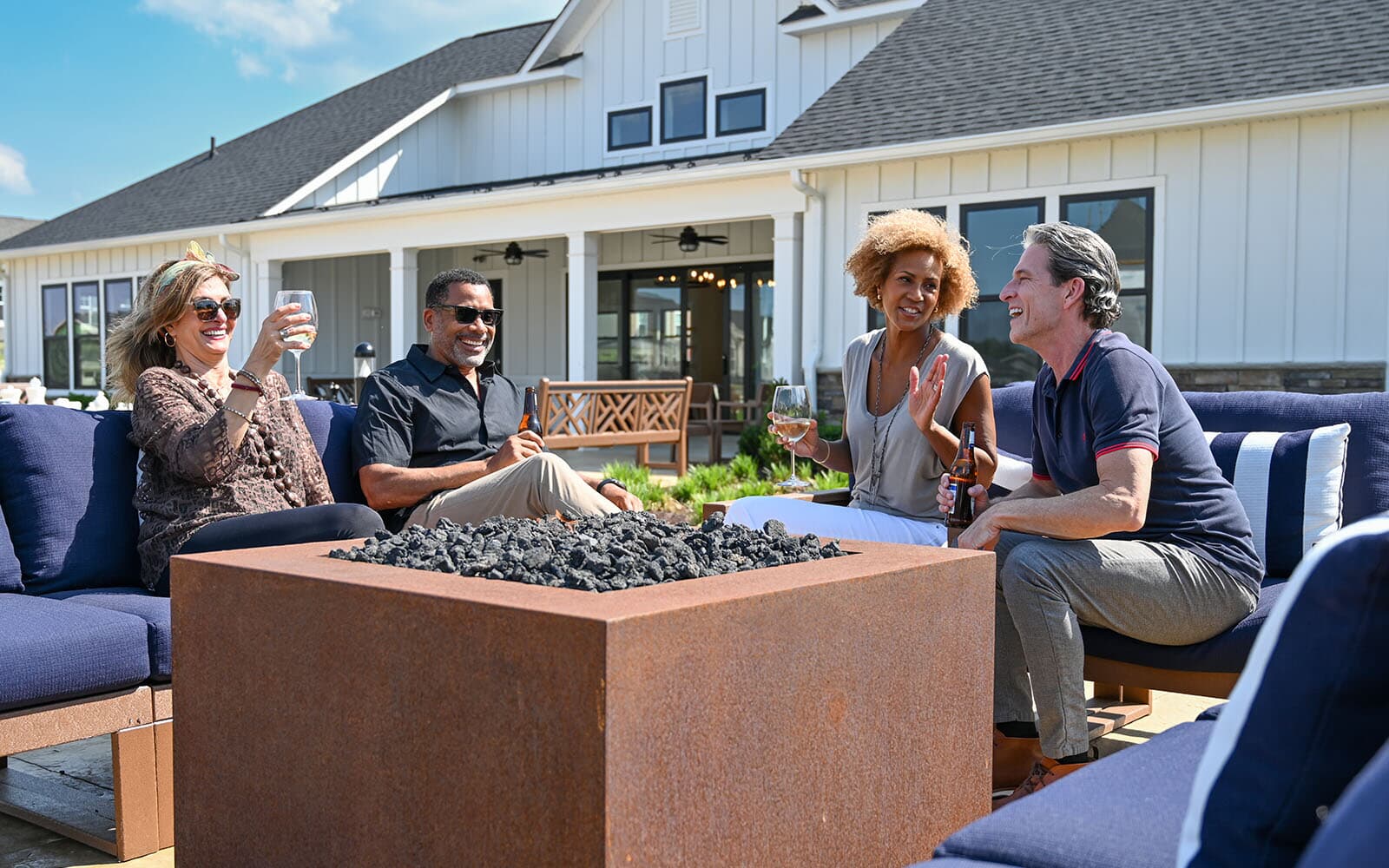 Firepit and lounge area at Cascades at Embrey Mill.