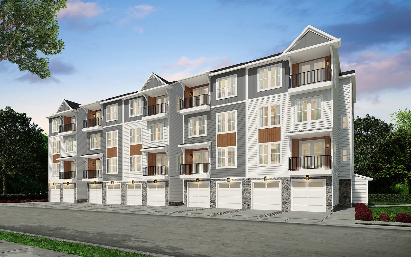 A rendering of the private-elevator townhome-style condos by Brookfield Residential at Cascades at Embrey Mill.