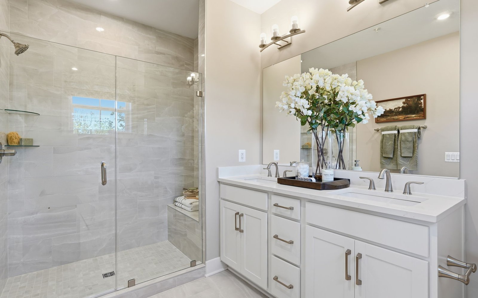 The primary bathroom of the Scarlet by Brookfield Residential.