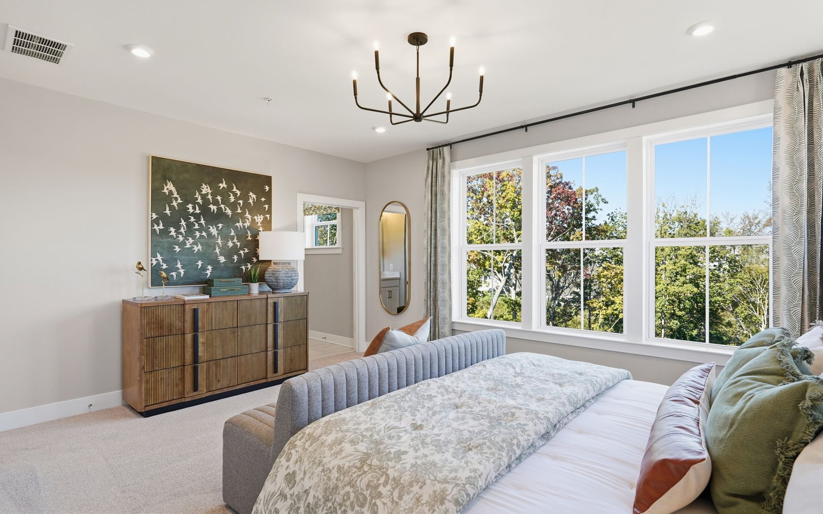 The primary bedroom of the Scarlet by Brookfield Residential.