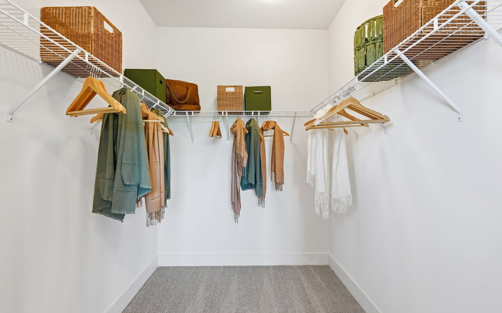 The primary walk in closet of the Scarlet by Brookfield Residential.