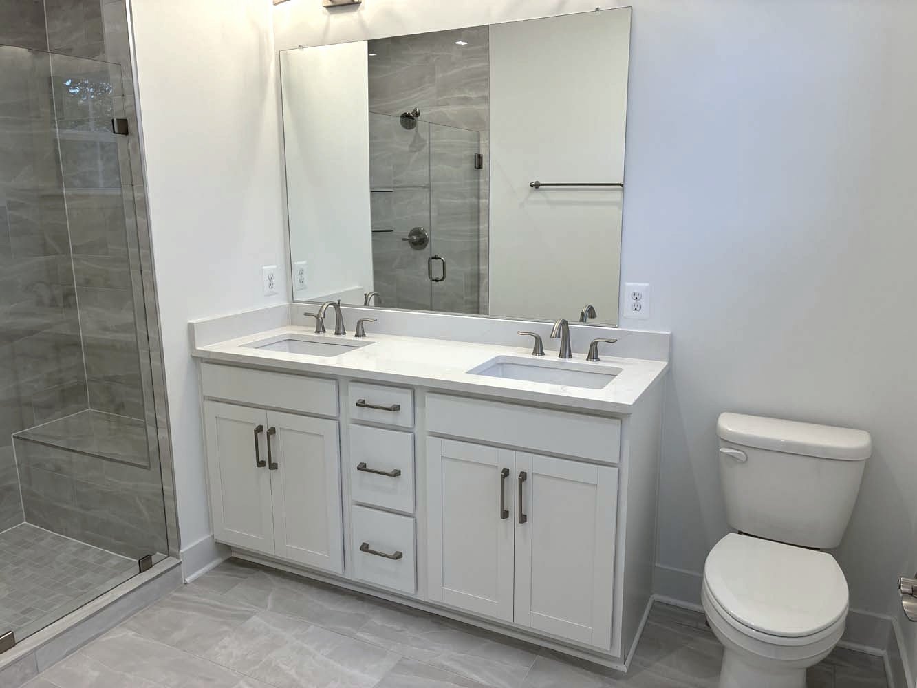 The primary bathroom of the Amber on homesite 101 by Brookfield Residential at Cascades at Embrey Mill.