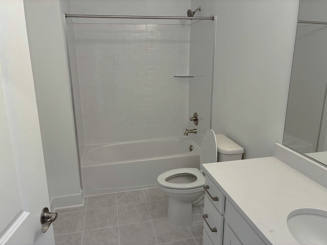 A secondary bathroom of the Amber on homesite 101 by Brookfield Residential at Cascades at Embrey Mill.