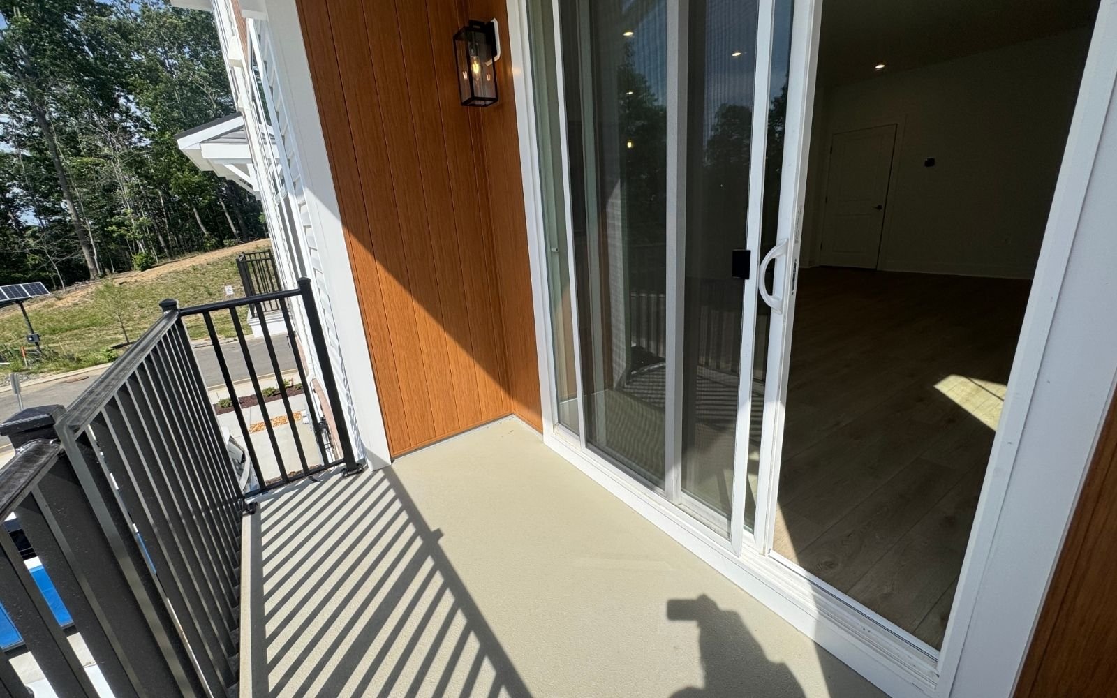 The balcony of the Amber on homesite 139 at Cascades at Embrey Mil.