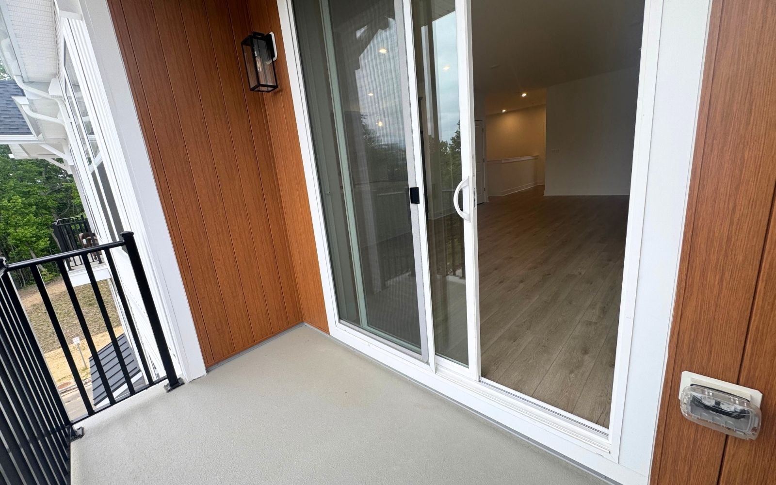The balcony of the Scarlet on homesite 1140 at Cascades at Embrey Mill.