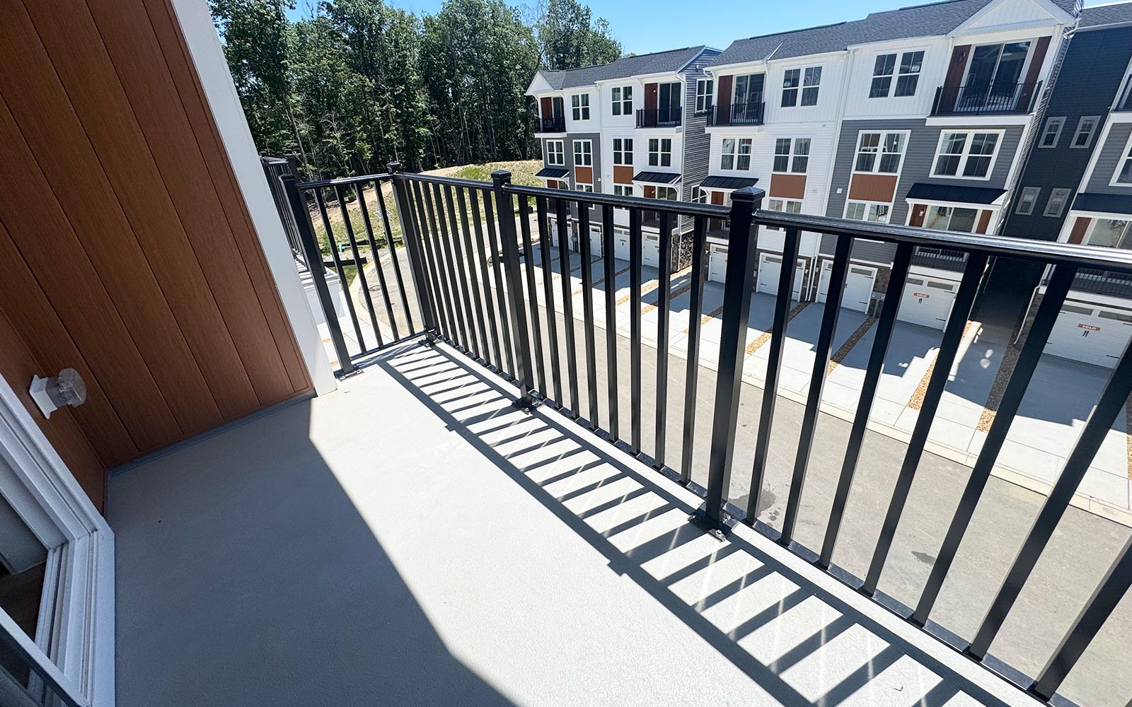 The balcony of the Scarlet on homesite 128 at Cascades at Embrey Mill.