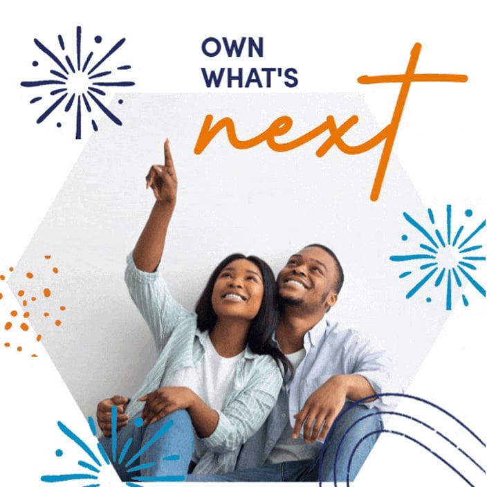 Own what is next- couple sitting on ground. 